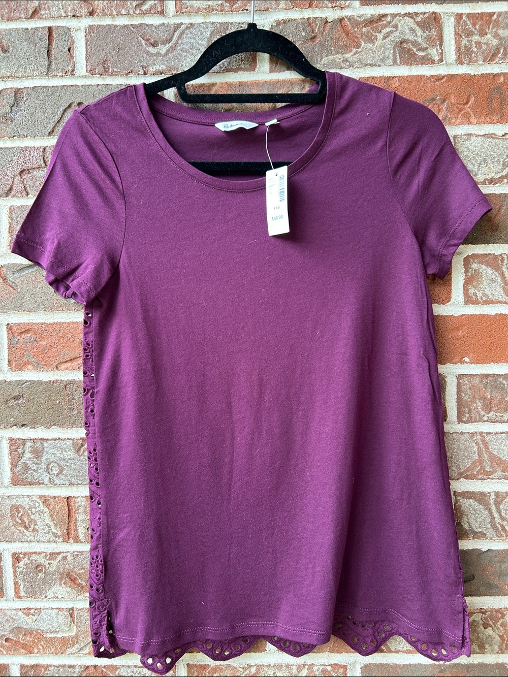 Reitmans Plum Short Sleeve Tee with Eyelet Back